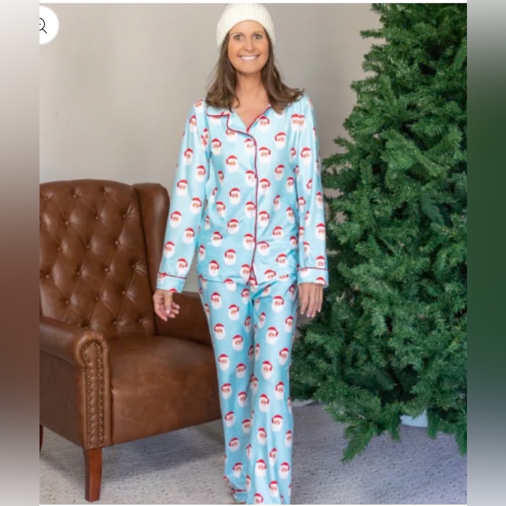 Christmas Santa Kids Pajama Set - Light Blue
